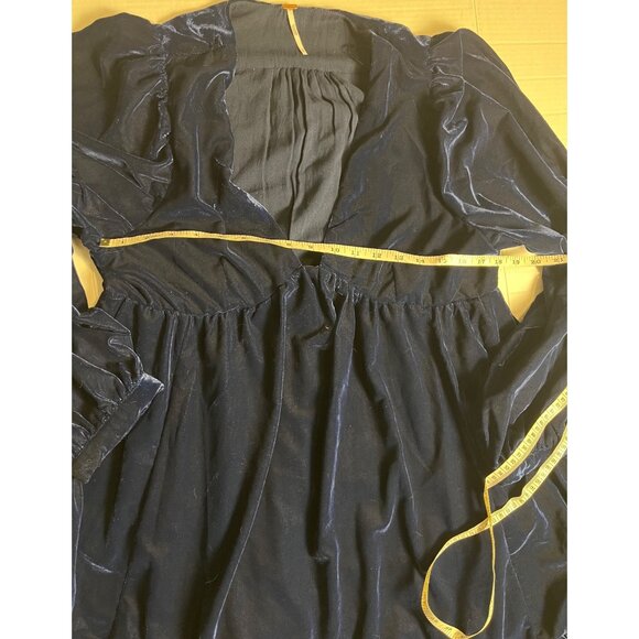 Free People Estella Velvet Mini Dress Tunic With V-Neckline Navy Blue Size M - Picture 13 of 15